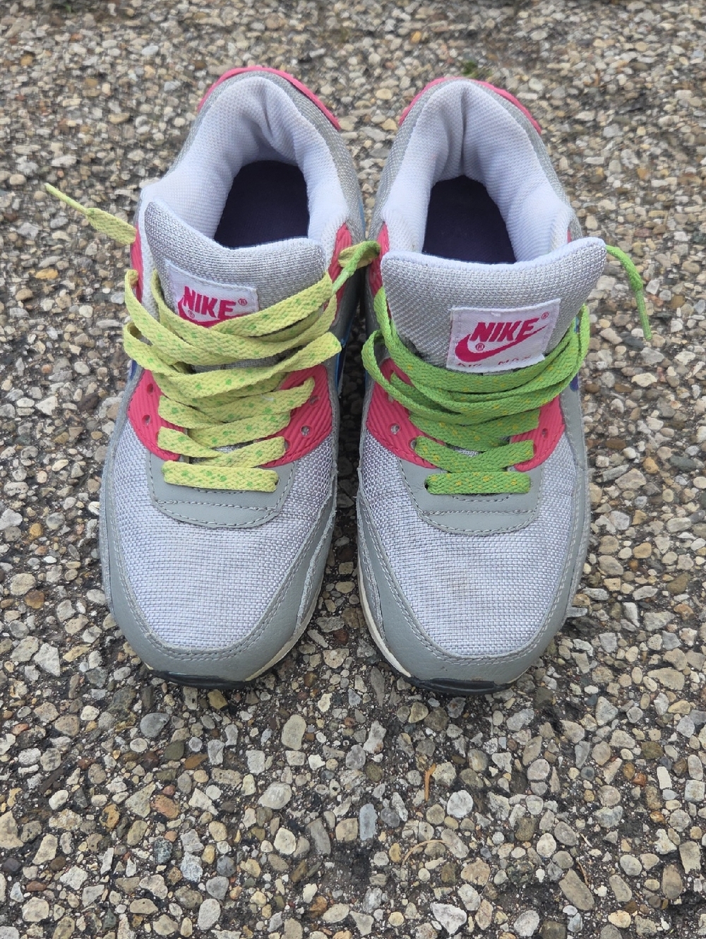 Nike Kids Gray and Pink Sneakers with Lime Green Laces